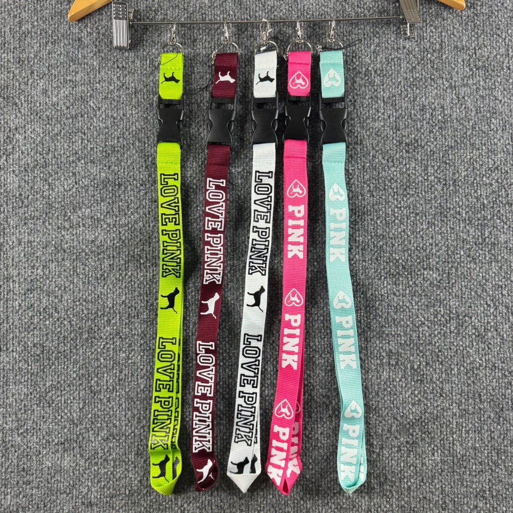 Victorias Secret PINK Lanyard Keychain Lot of 5 Multi Color Logo ID Key Holder